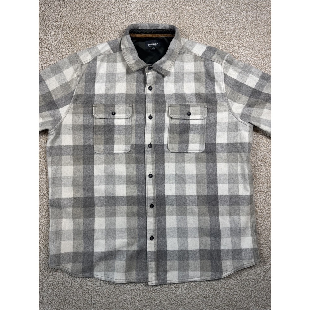Jeremiah Button Up Jacket Men's XL Gray White Check Fleece Shacket Wool Blend
